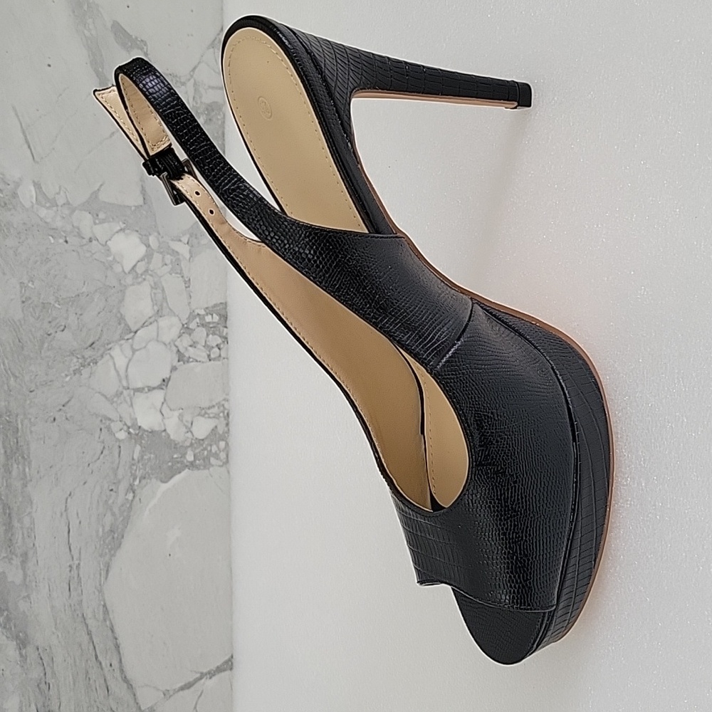 Women's Black High Heels Shoes Ankle Strap Dress Heeled Sandals - Picture 7 of 9